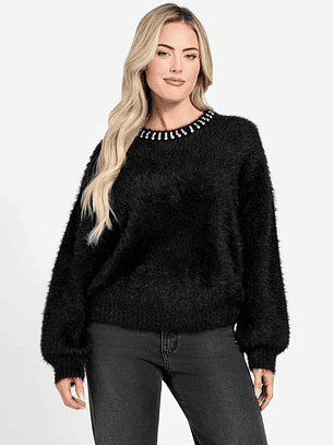 Camisola ARISA Felpuda com Brilhos Preto - Guess