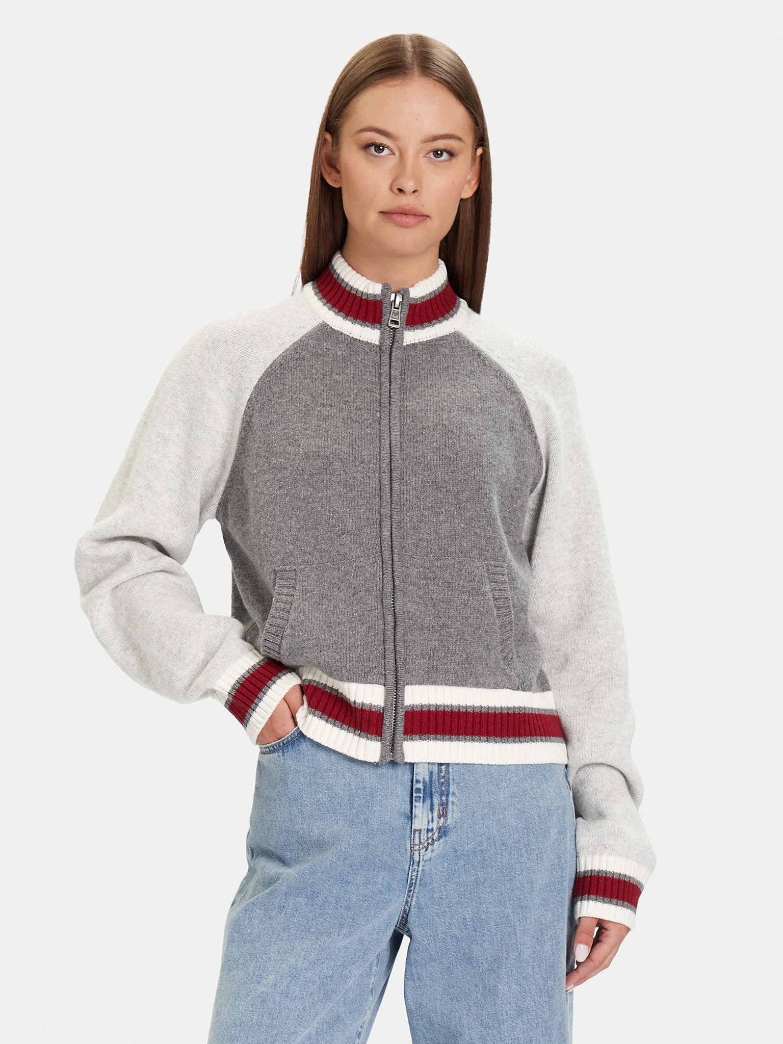 Casaco de Malha Cinza e Bordeaux - Guess Jeans 1