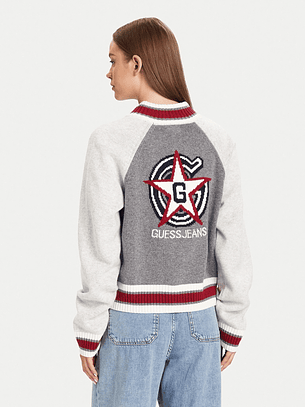 Casaco de Malha Cinza e Bordeaux - Guess Jeans