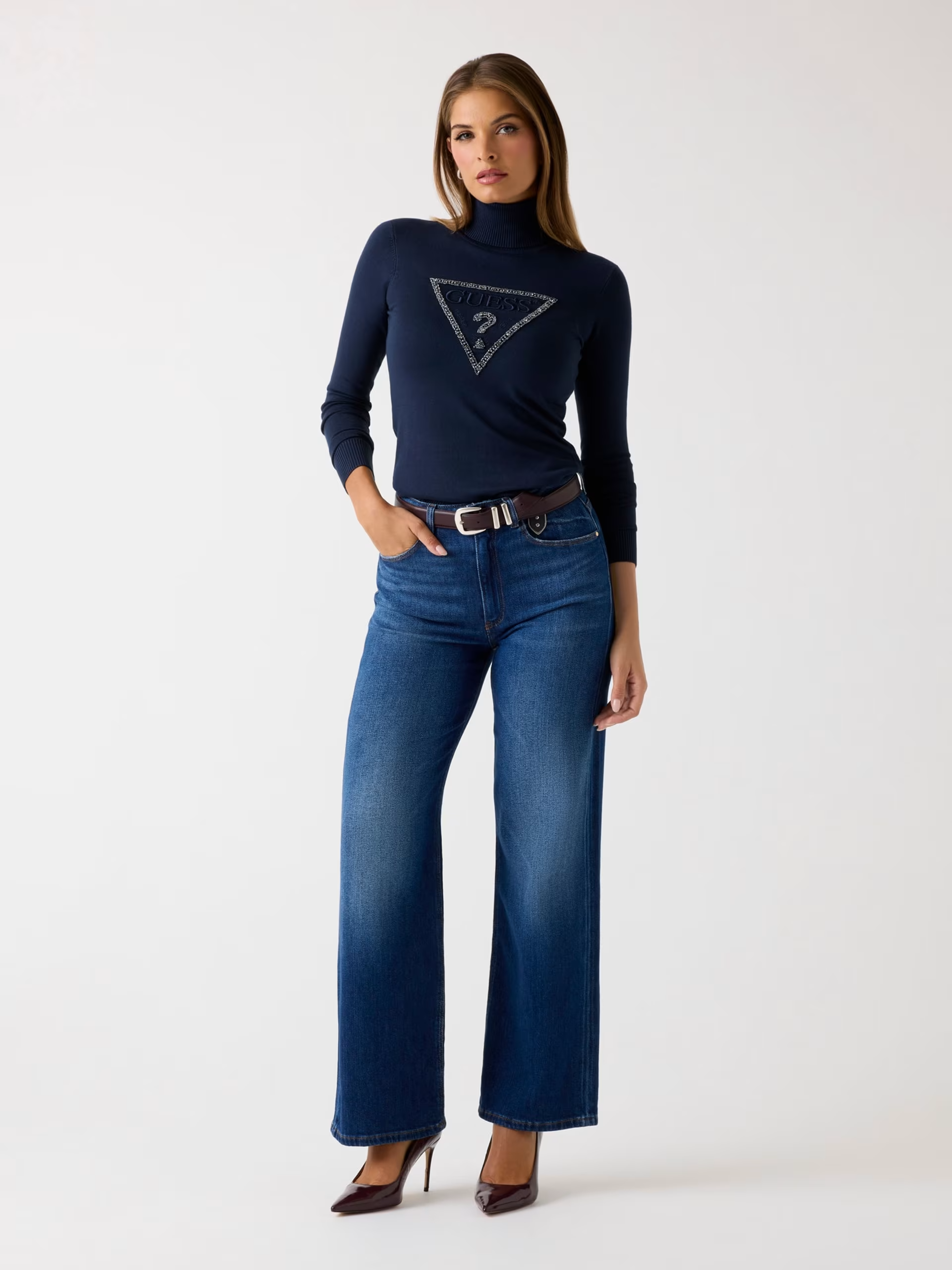 Camisola de Malha Gola Alta Azul - Guess 2