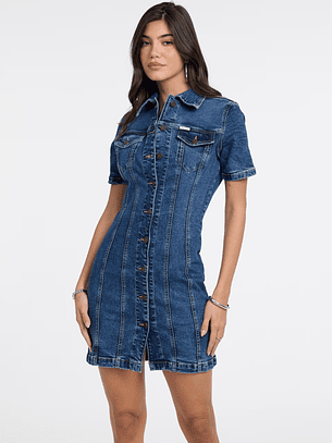 Vestido em Ganga Manga Curta - Guess Jeans