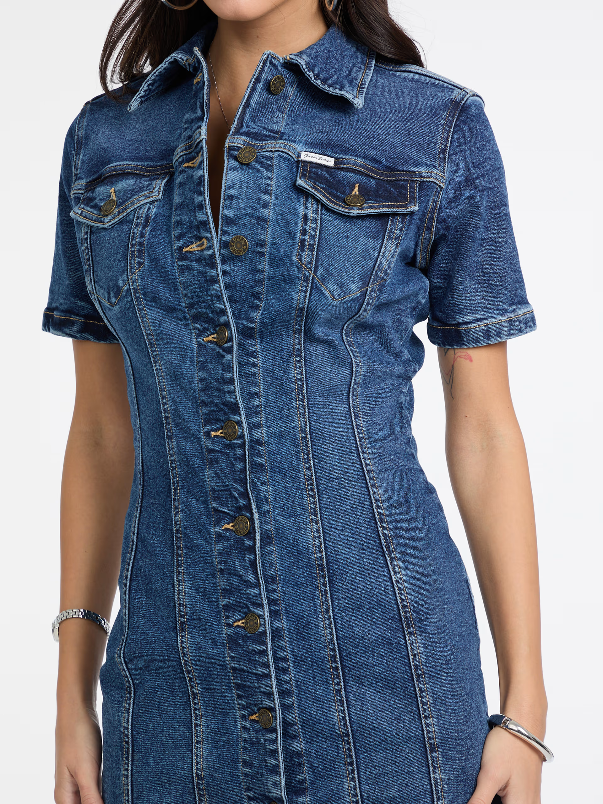 Vestido em Ganga Manga Curta - Guess Jeans 4