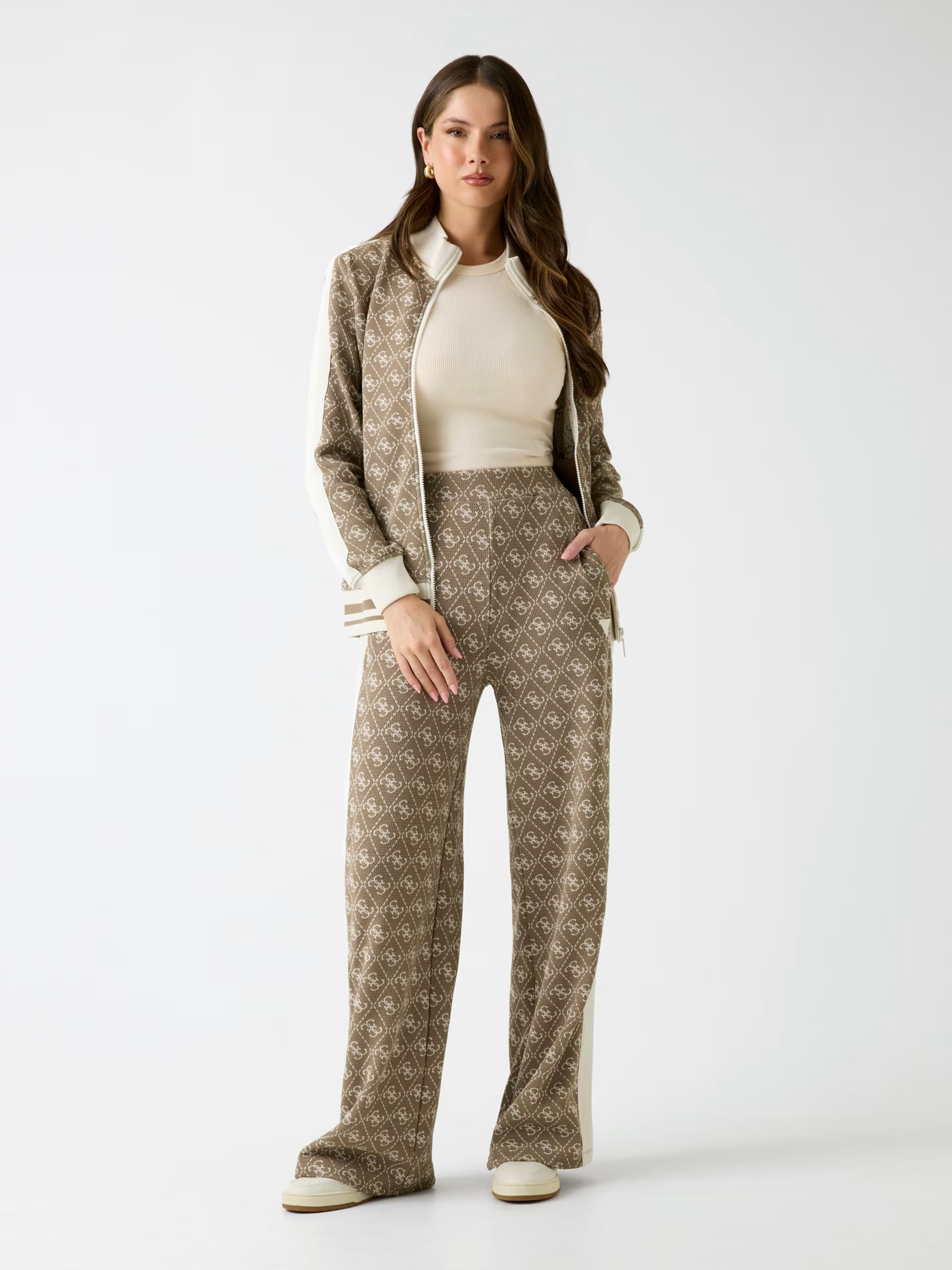 Calças Wide Leg RHOMBUS Logo Taupe - Guess  2