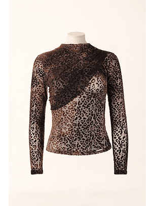 Blusa em Veludo Animal Print Castanho - SAHOCO 