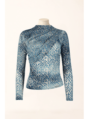 Blusa em Veludo Animal Print Azul - SAHOCO 