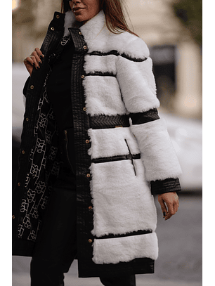 Casaco em Pelo e Pele Branco e Preto - SAHOCO