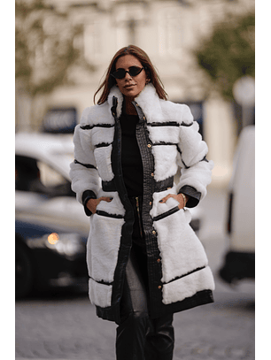 Casaco em Pelo e Pele Branco e Preto - SAHOCO