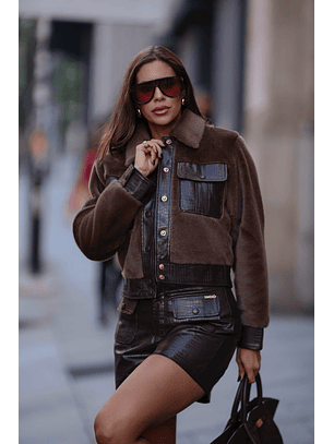 Casaco com Pelo e Croco Castanho - SAHOCO