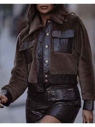 Calções Efeito pele Croco Castanho - SAHOCO 