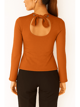 Camisola de Malha com Abertura Camel - SAHOCO