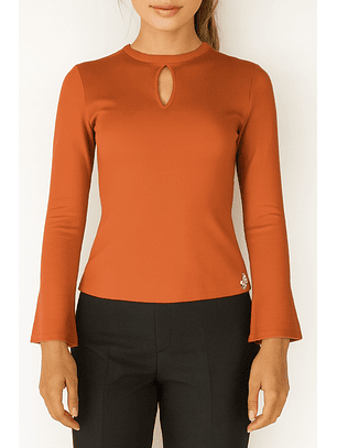 Camisola de Malha com Abertura Camel - SAHOCO