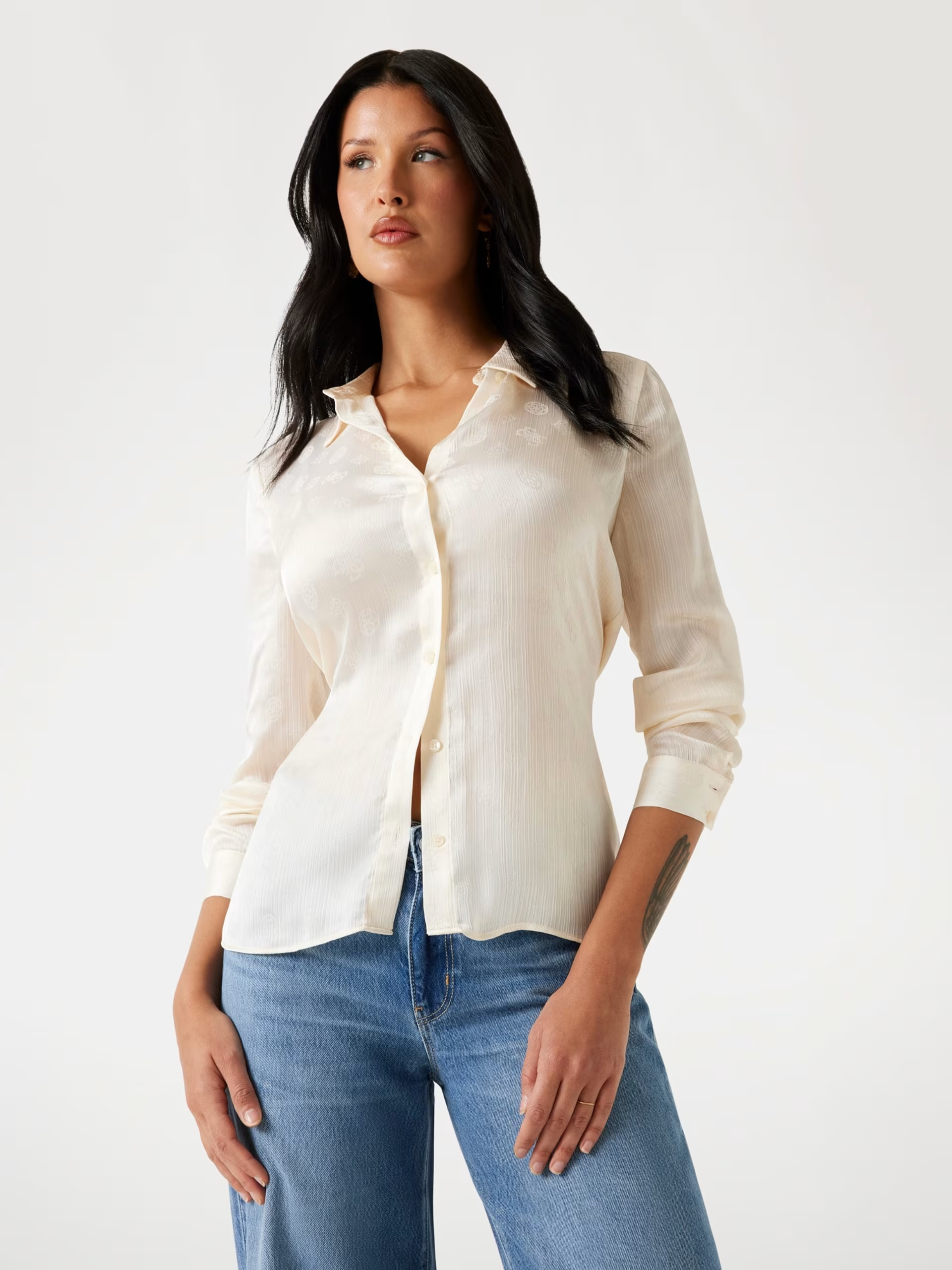 Camisa MARTHE Logo Gravado Creme - Guess 1