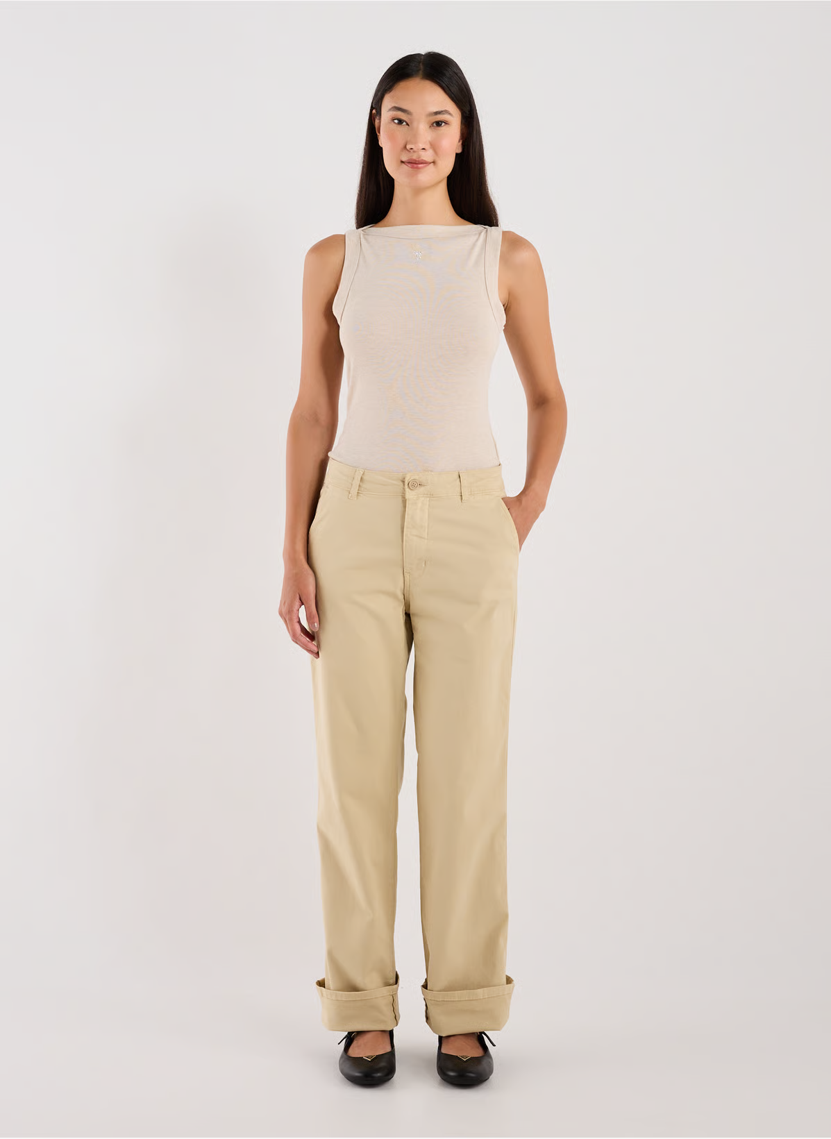 Calças Chino Perna Direita Beje - Guess Jeans 4