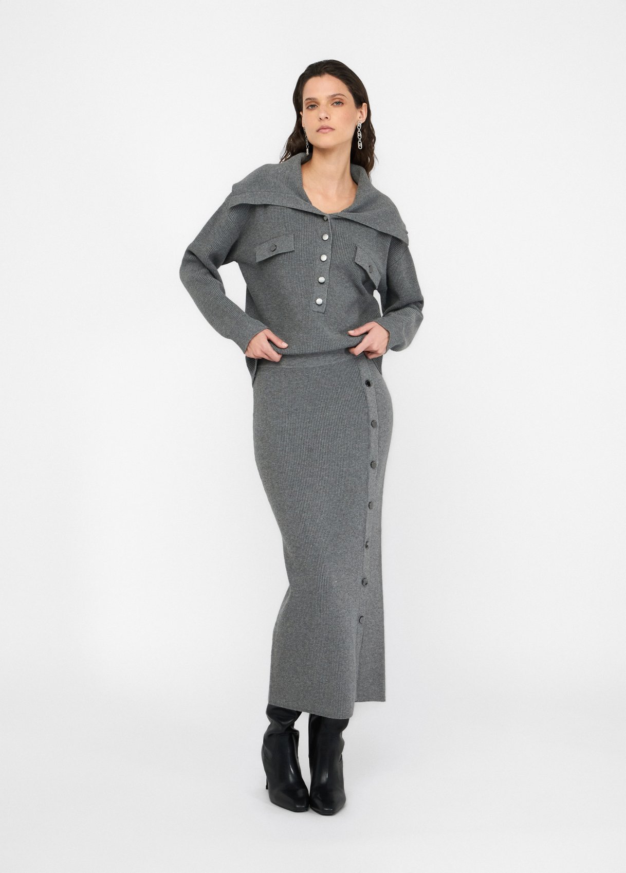 Saia em Malha Canelada Cinza  - LIU JO  5