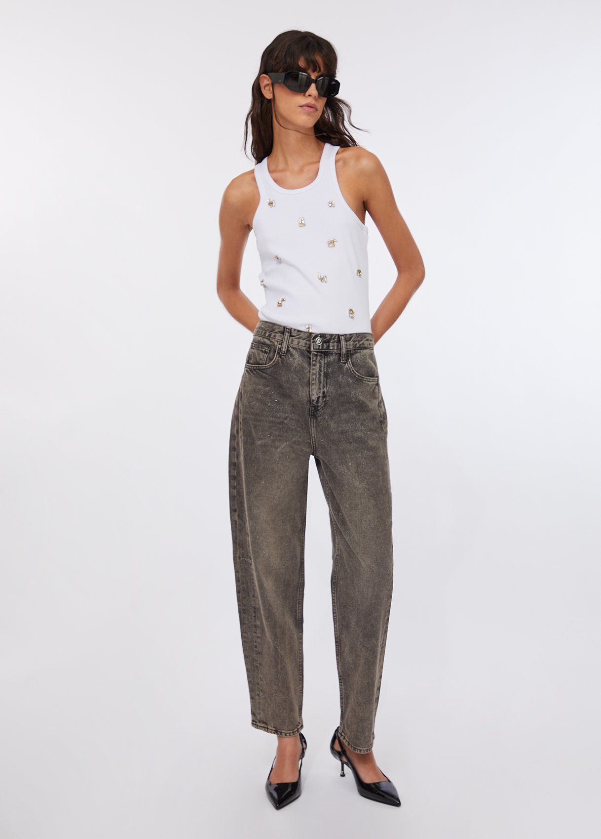 Calça de Ganga Taupe com Brilho - LIU JO  5