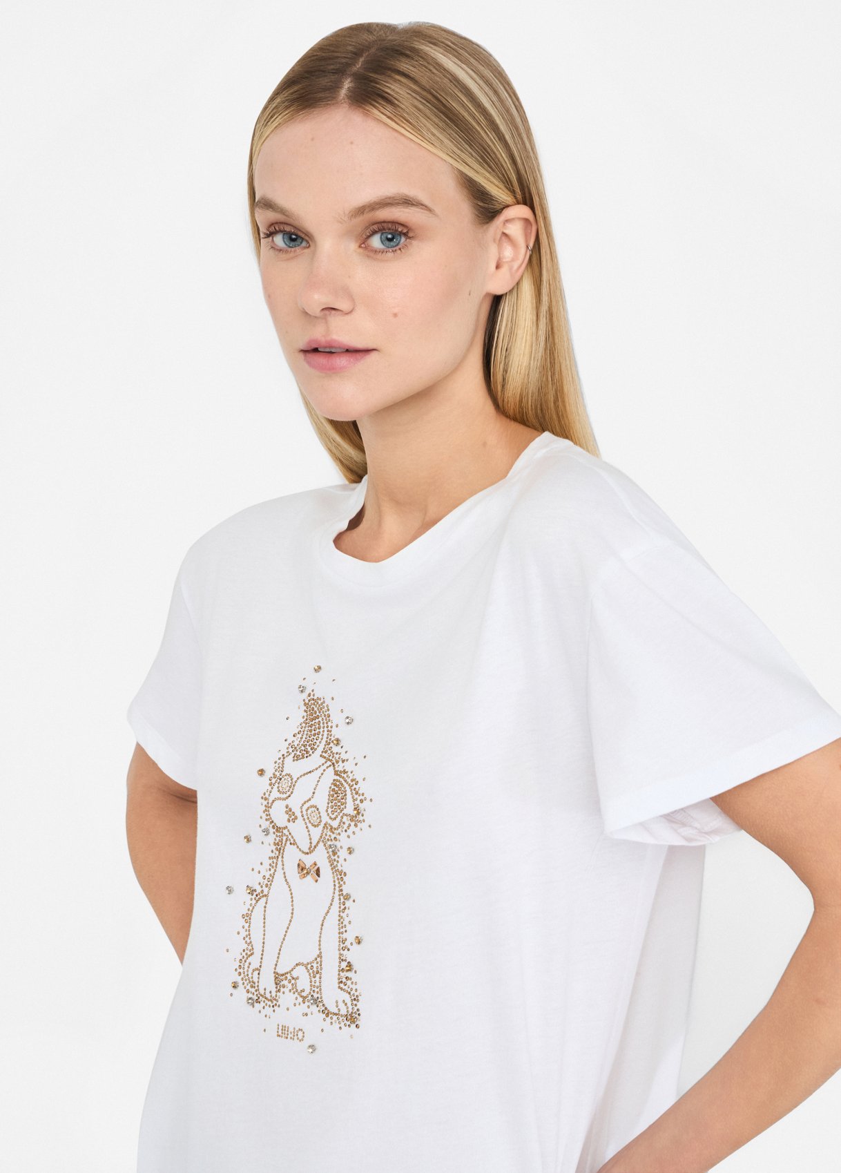 T-shirt Bull Dog Branca com Dourado - LIU JO  2