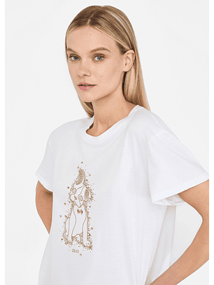 T-shirt Bull Dog Branca com Dourado - LIU JO 
