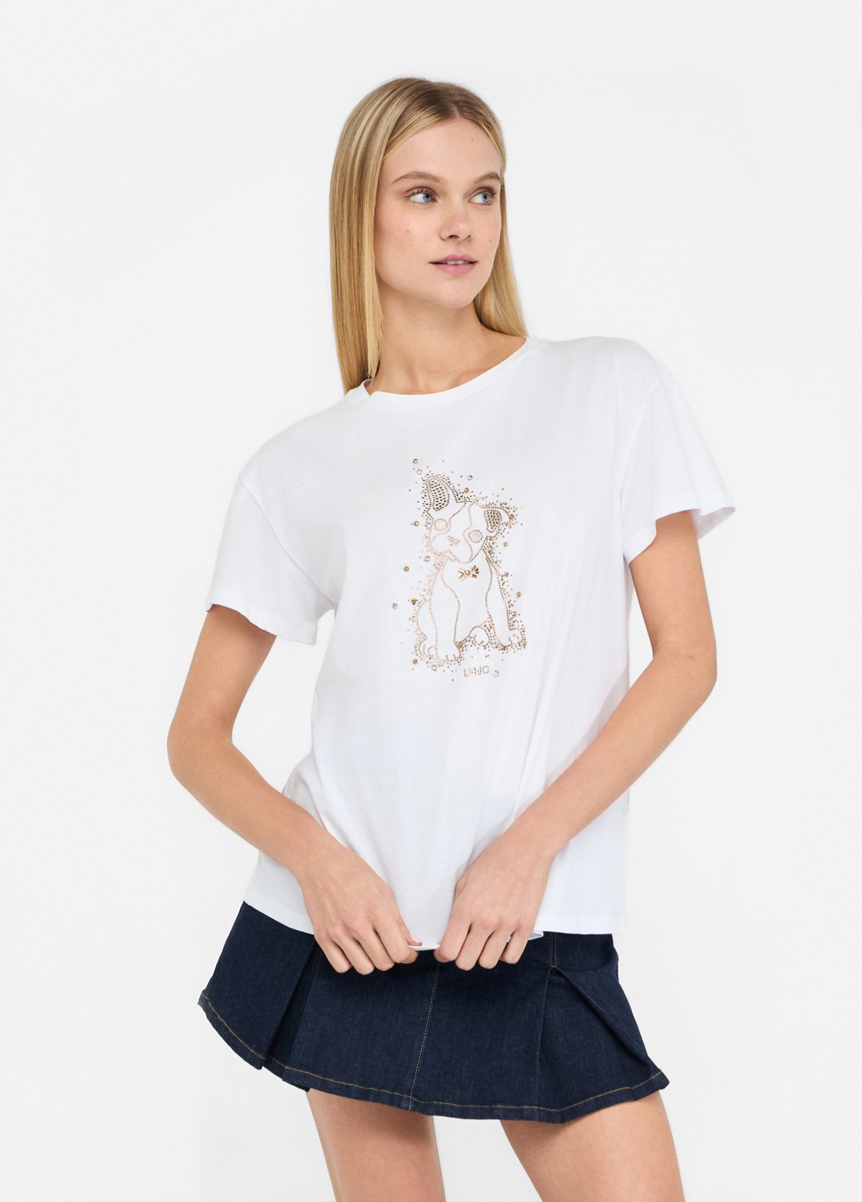 T-shirt Bull Dog Branca com Dourado - LIU JO  1