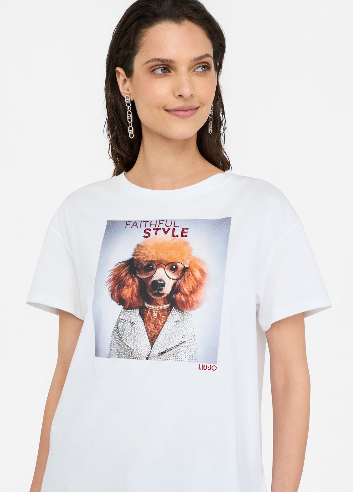T-shirt Branca Poodle com Strass  - LIU JO  2