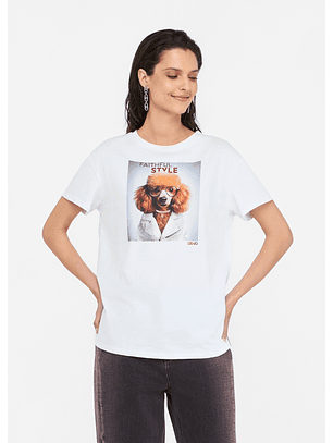 T-shirt Branca Poodle com Strass  - LIU JO 