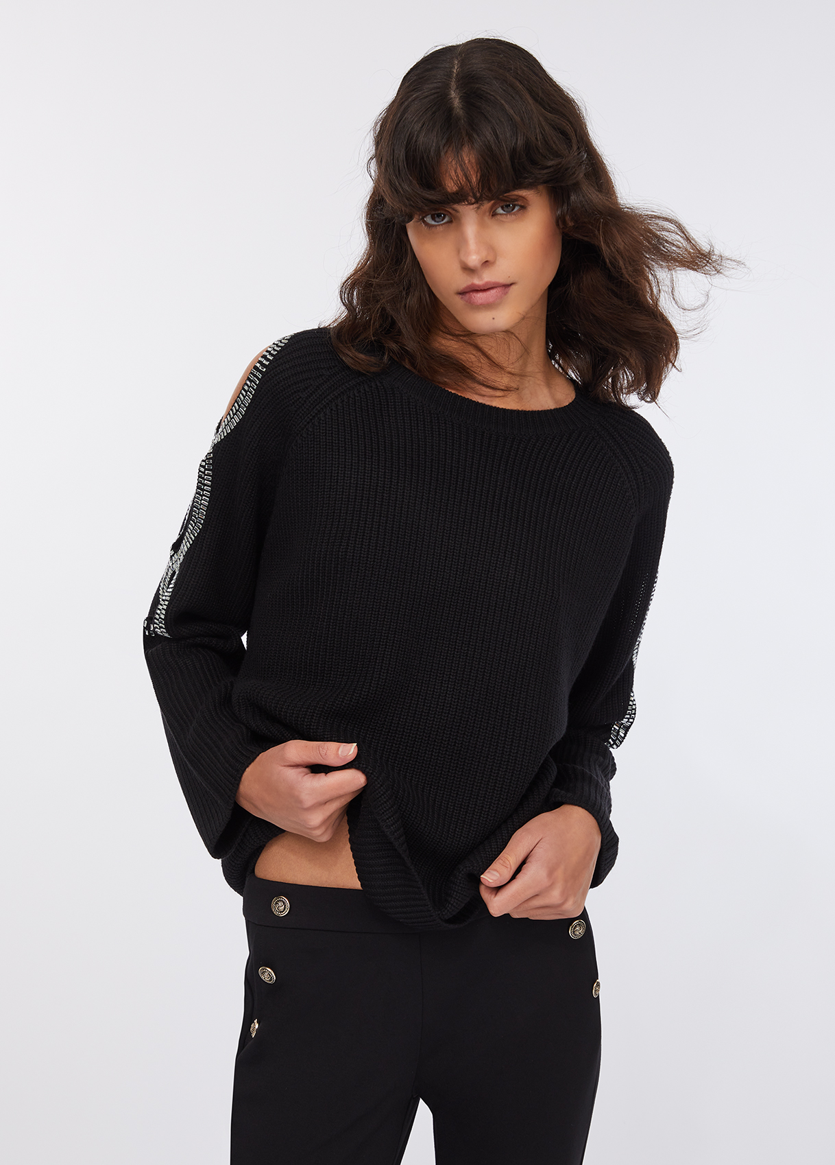 Camisola Oversized Malha Preta com Strass - LIU JO  2