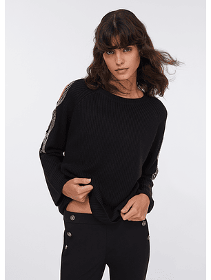 Camisola Oversized Malha Preta com Strass - LIU JO 