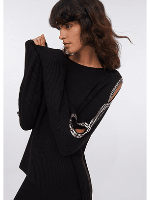 Camisola Oversized Malha Preta com Strass - LIU JO 