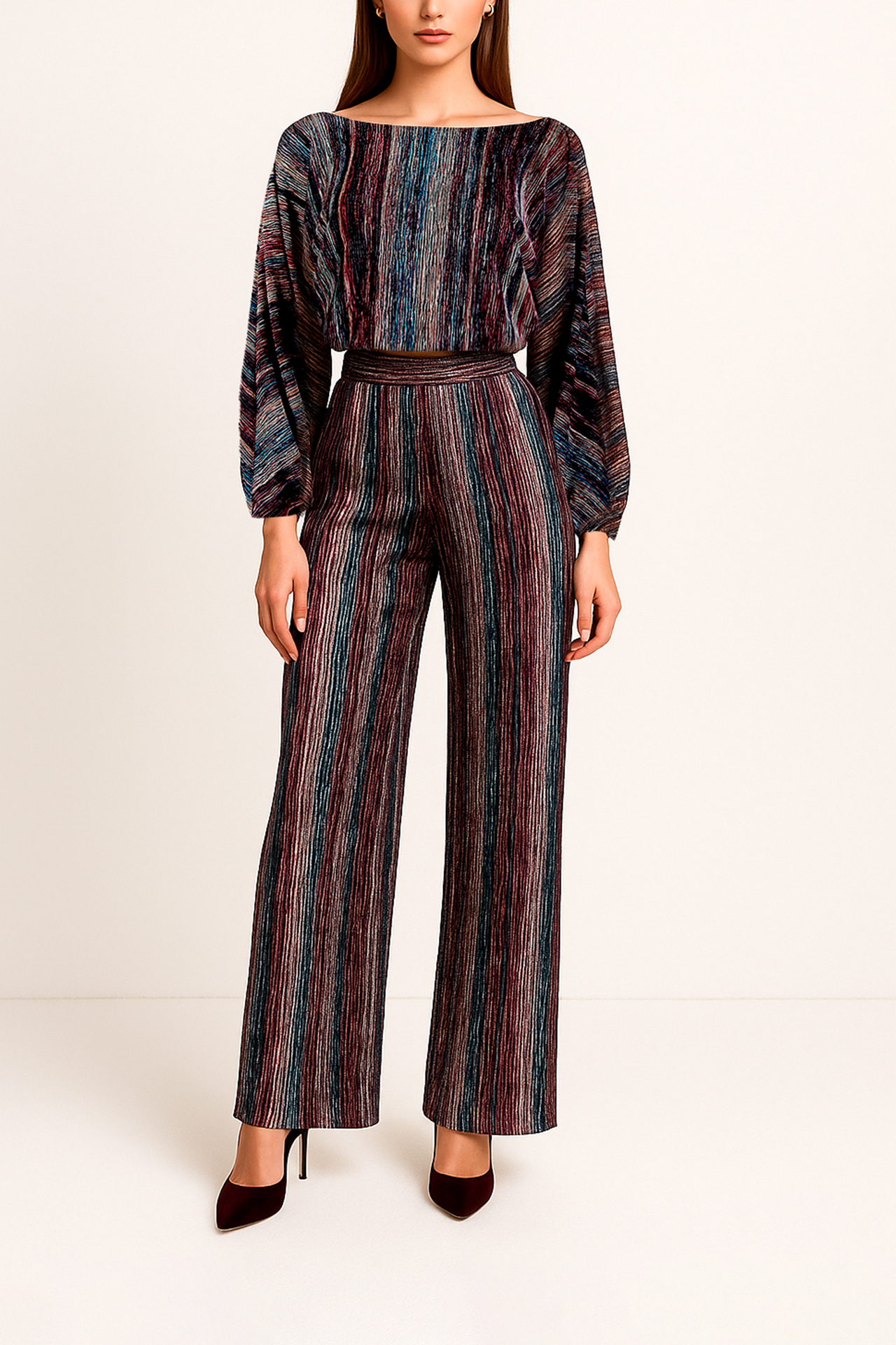 Blusa em Veludo Riscas Bordeaux - SAHOCO 4