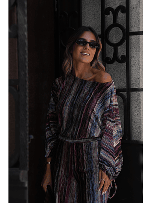 Blusa em Veludo Riscas Bordeaux - SAHOCO