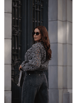 Sweat em Veludo Recortada Cinza - SAHOCO