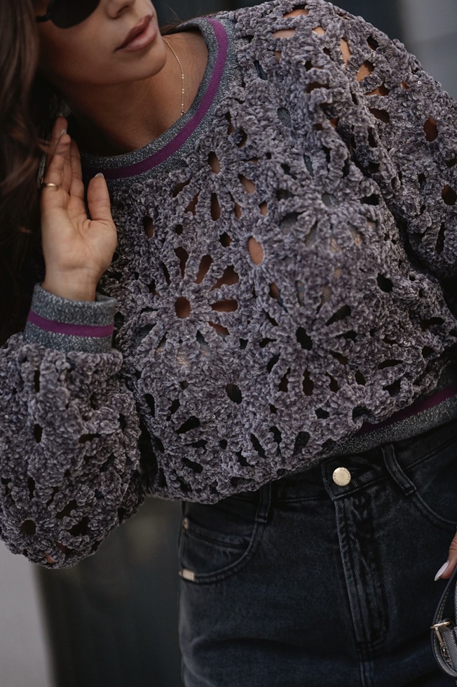 Sweat em Veludo Recortada Cinza - SAHOCO 1