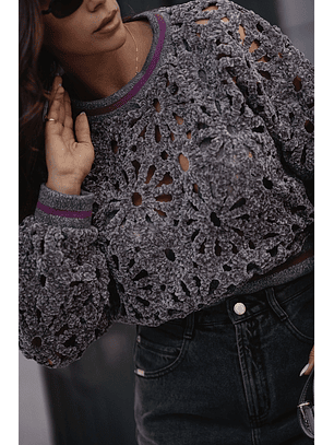 Sweat em Veludo Recortada Cinza - SAHOCO