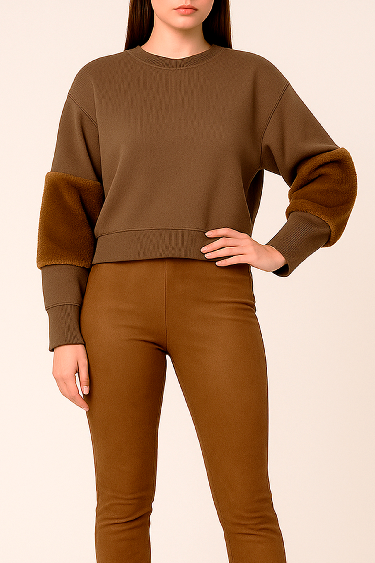 Camisola com Pelo nas Mangas Castanho - SAHOCO 1