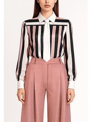 Camisa com Riscas e Tira Rosa - SAHOCO 