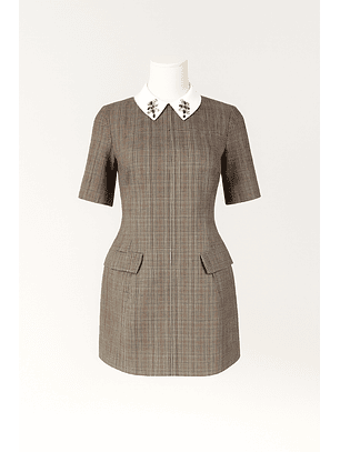 Vestido Curto Príncipe de Gales Castanho - SAHOCO