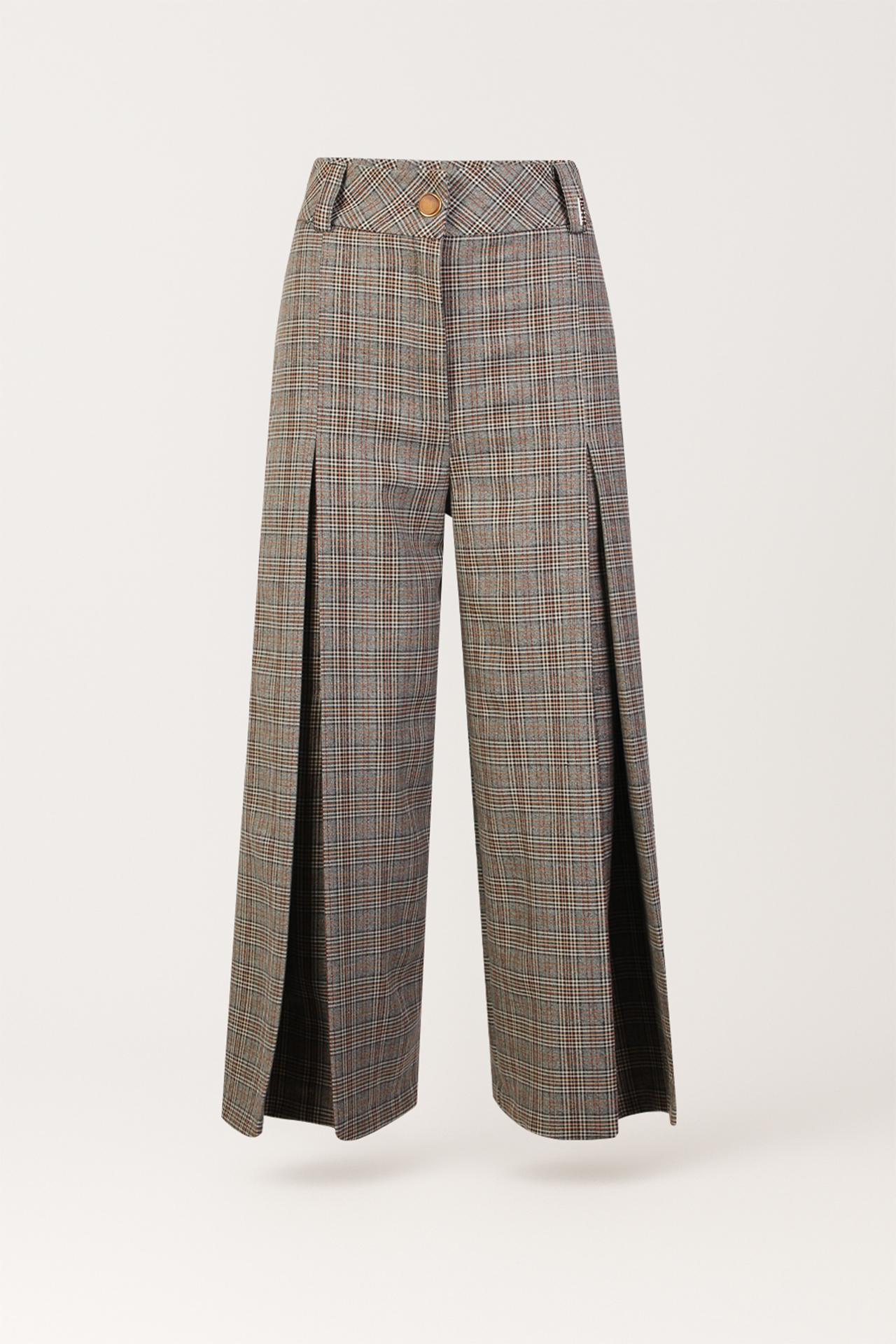 Calças Príncipe de Gales com Pregas Frontais Castanho - SAHOCO 1