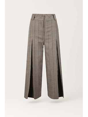 Calças Príncipe de Gales com Pregas Frontais Castanho - SAHOCO