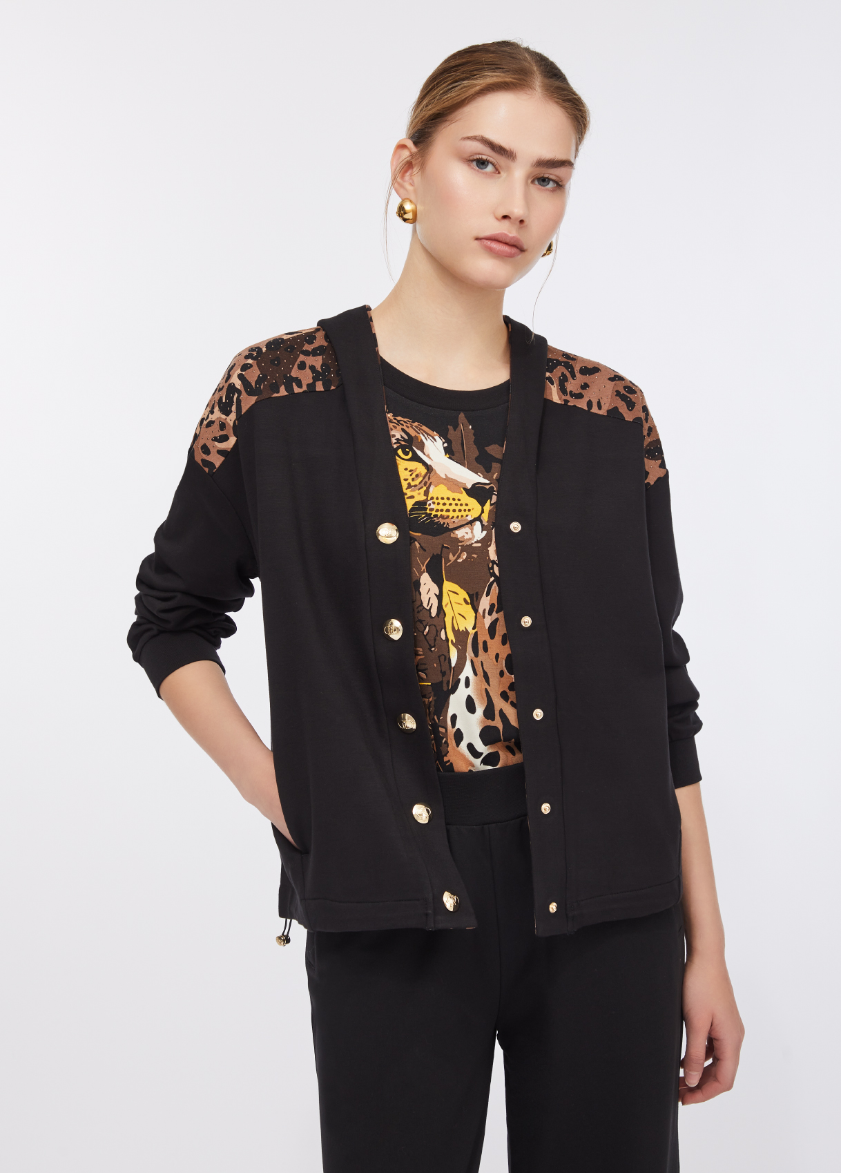 Casaco Preto com Animal Print  - LIU JO  1