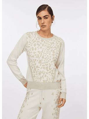 Camisola em Malha Branca com Animal Print - LIU JO 