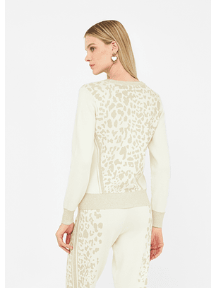Camisola em Malha Branca com Animal Print - LIU JO 