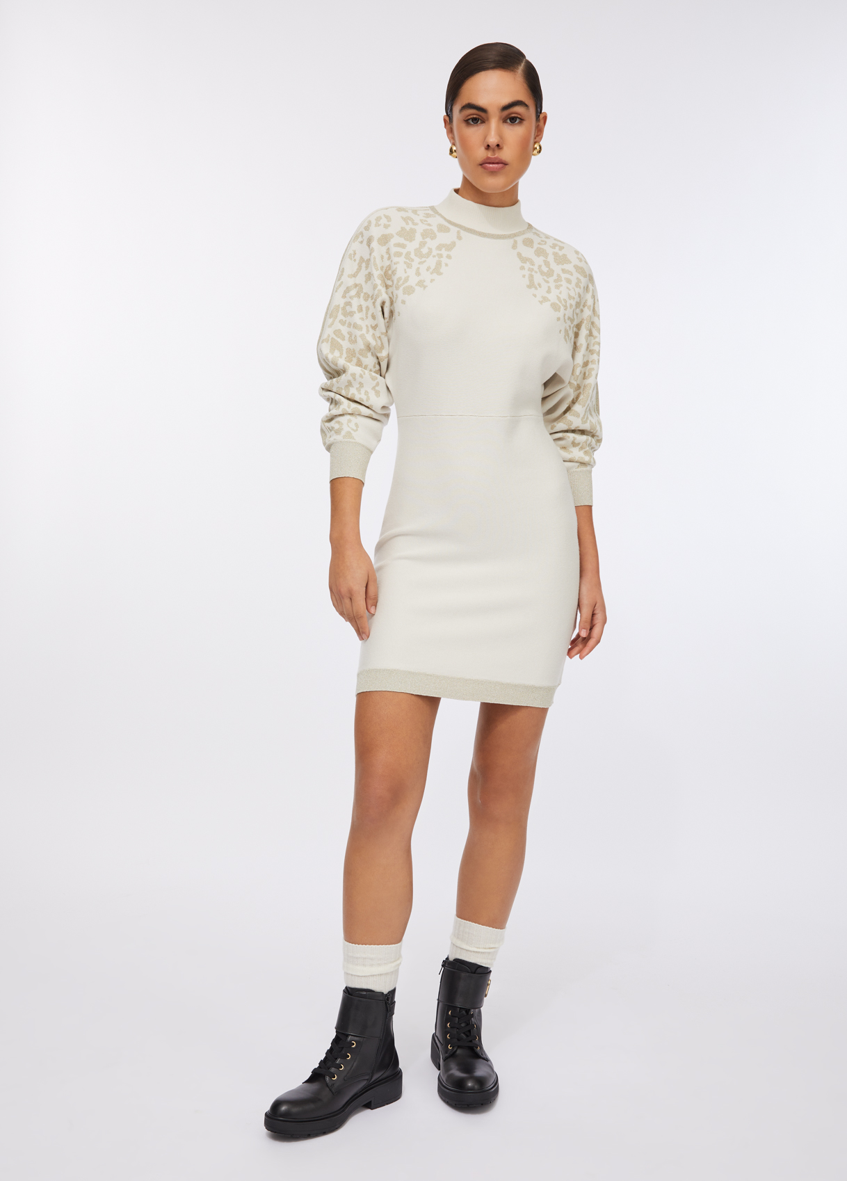 Vestido de Malha Branca com Animal Print - LIU JO 4