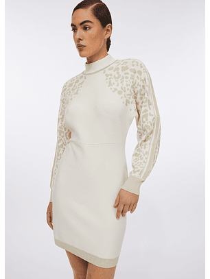 Vestido de Malha Branca com Animal Print - LIU JO