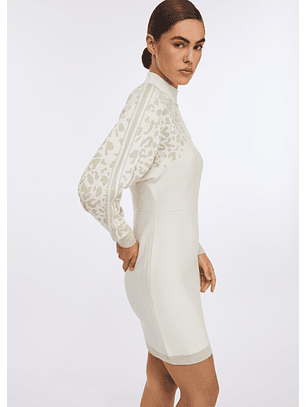 Vestido de Malha Branca com Animal Print - LIU JO