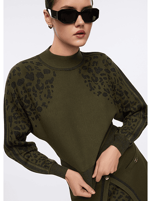 Camisola em Malha Verde com Animal Print - LIU JO 