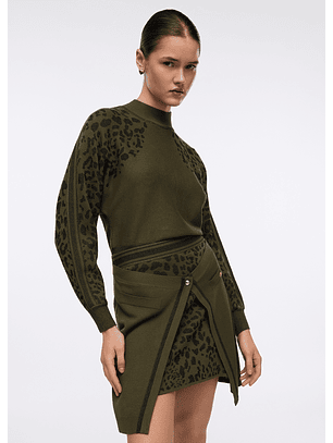 Camisola em Malha Verde com Animal Print - LIU JO 