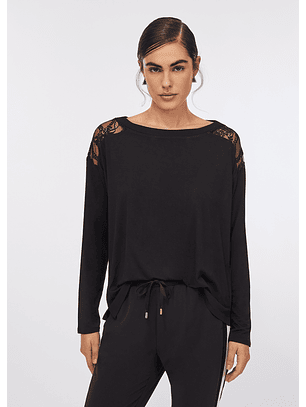 Camisola em Viscose com Renda Preta - LIU JO 