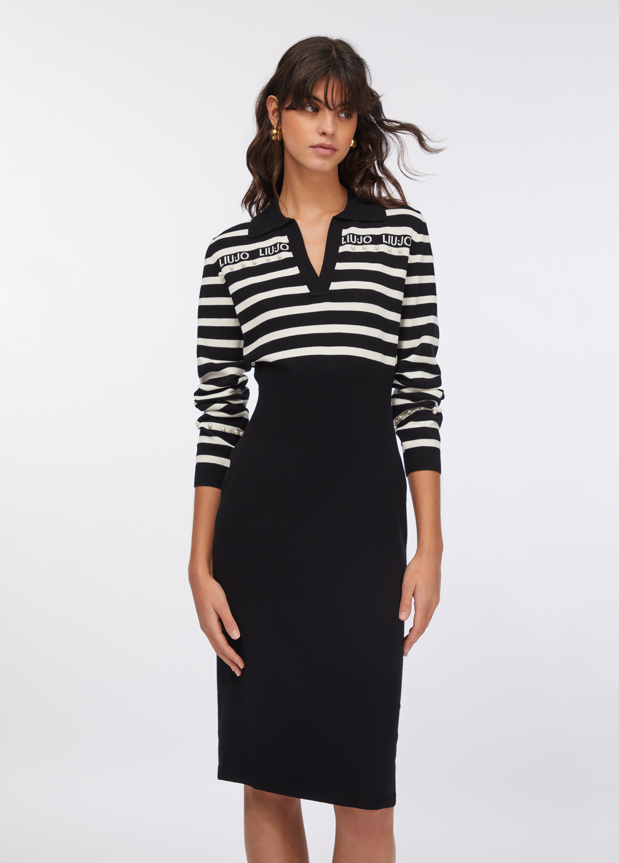 Vestido De Malha Preto com Riscas   - LIU JO 1