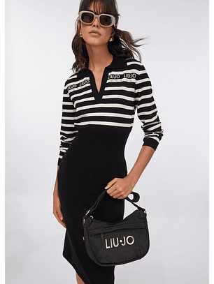 Vestido De Malha Preto com Riscas   - LIU JO