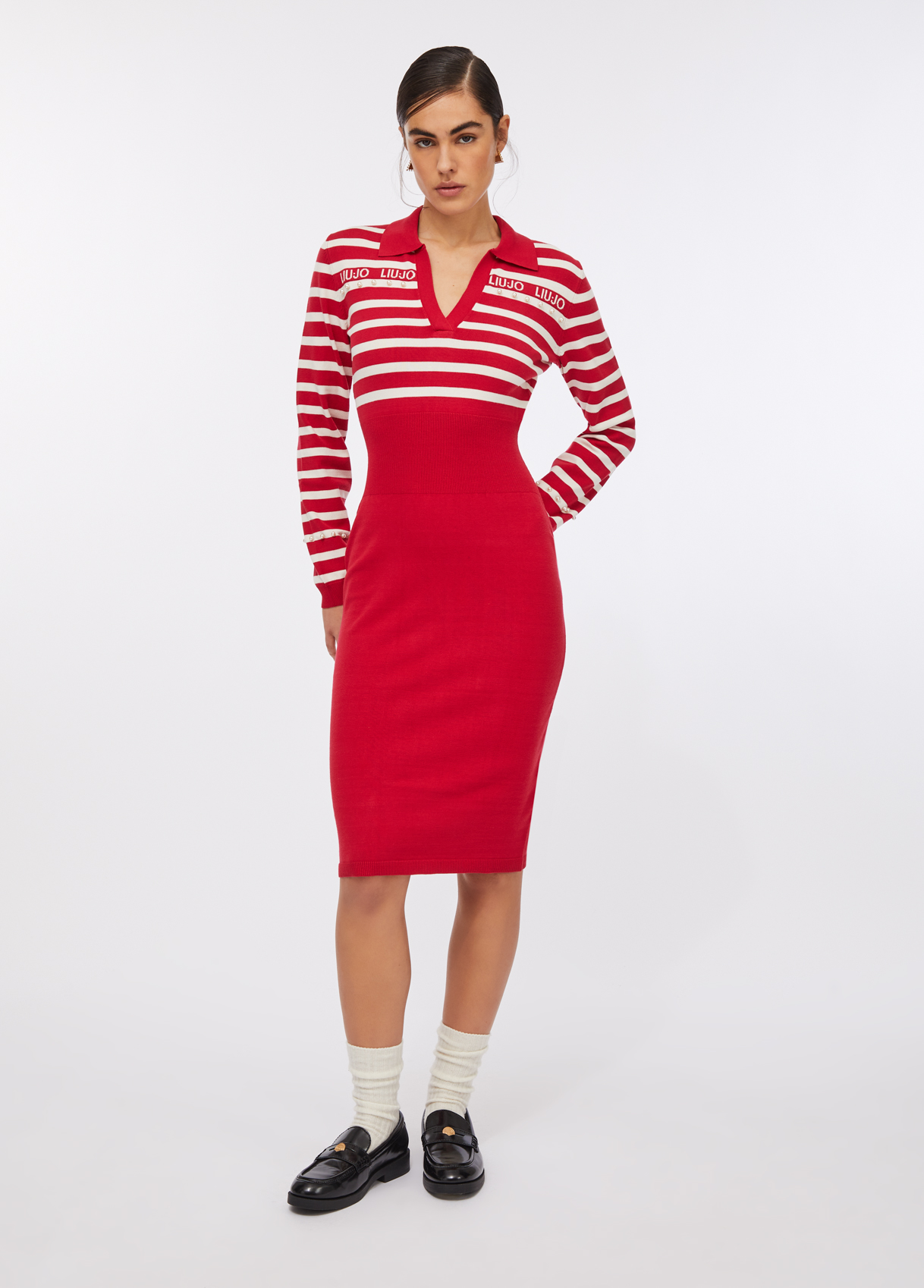 Vestido De Malha Vermelho com Riscas   - LIU JO 1