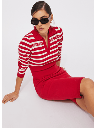 Vestido De Malha Vermelho com Riscas   - LIU JO